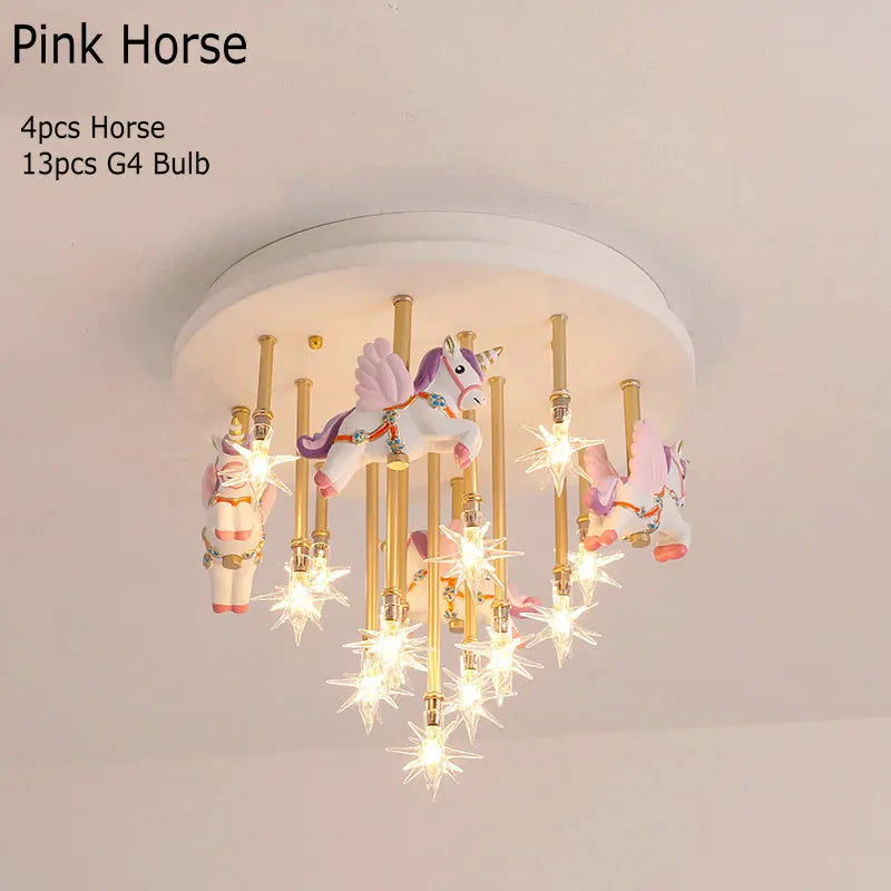 36W Cute Resin Horse Kids Ceiling Lamp - Pink/Blue LED Princess Bedroom Light for Children  @ ghoddosh.com