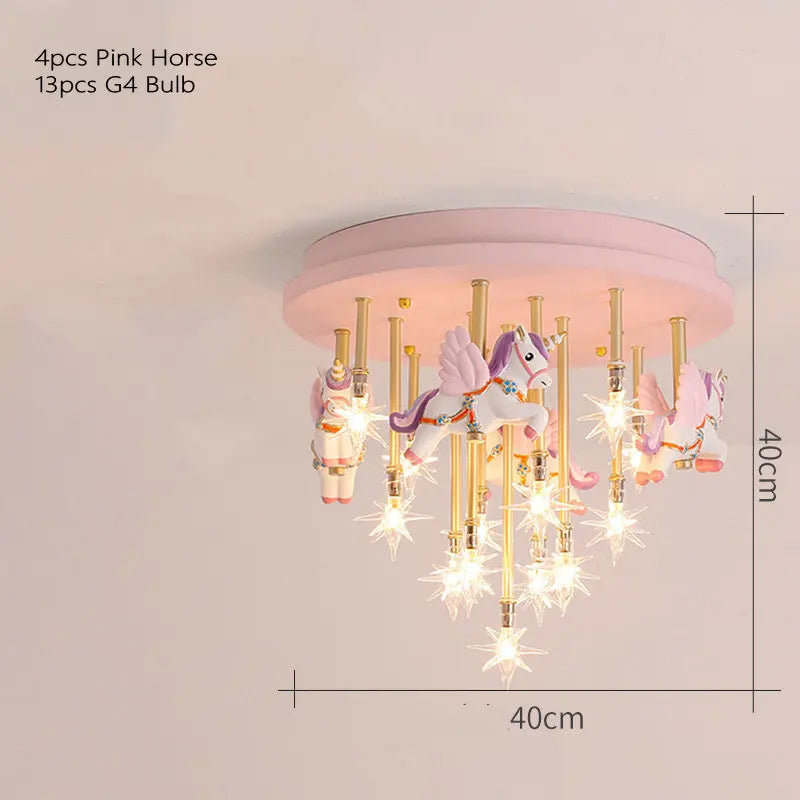 36W Cute Resin Horse Kids Ceiling Lamp - Pink/Blue LED Princess Bedroom Light for Children  @ ghoddosh.com