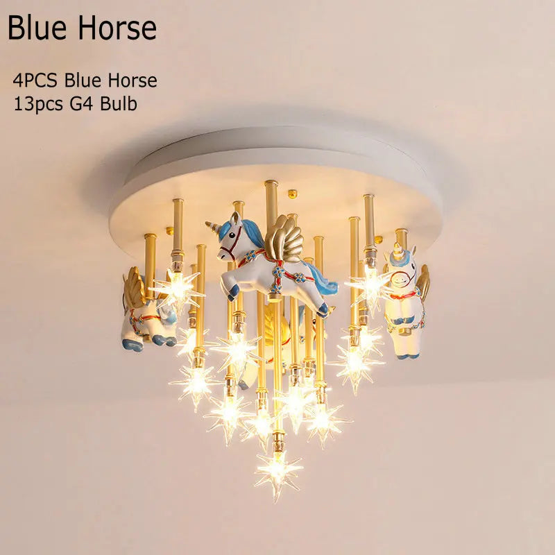 36W Cute Resin Horse Kids Ceiling Lamp - Pink/Blue LED Princess Bedroom Light for Children  @ ghoddosh.com