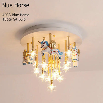 36W Cute Resin Horse Kids Ceiling Lamp - Pink/Blue LED Princess Bedroom Light for Children  @ ghoddosh.com