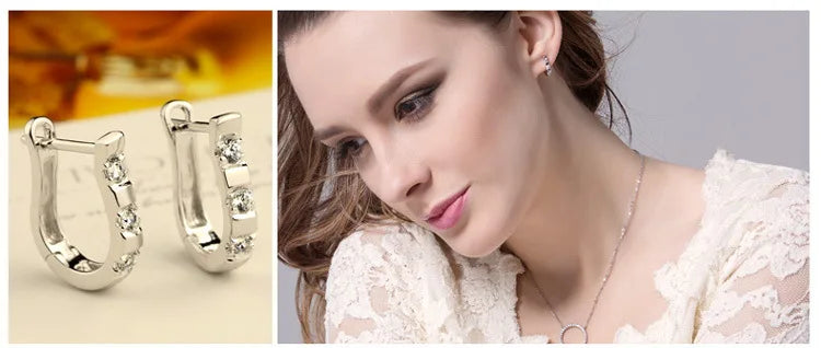 925 Sterling Silver Horseshoe Stud Earrings with Zircon - Equestrian Jewelry for Women @ ghoddosh.com