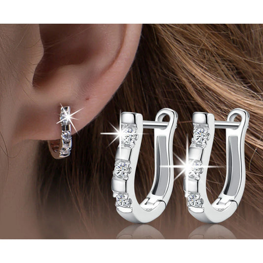 925 Sterling Silver Horseshoe Stud Earrings with Zircon - Equestrian Jewelry for Women @ ghoddosh.com
