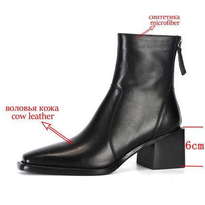 Cow Leather High Heels Square Toe Winter  Ankle Boots - Ghoddosh