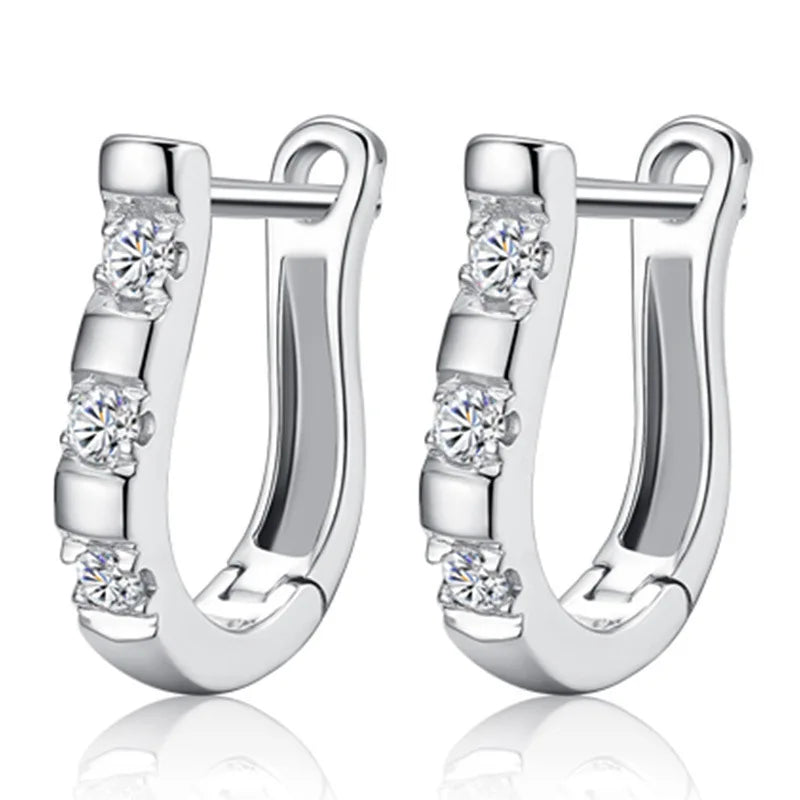 925 Sterling Silver Horseshoe Stud Earrings with Zircon - Equestrian Jewelry for Women @ ghoddosh.com
