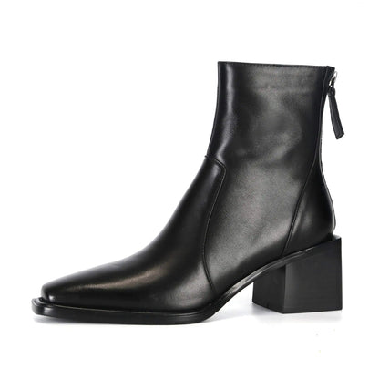 Cow Leather High Heels Square Toe Winter  Ankle Boots - Ghoddosh