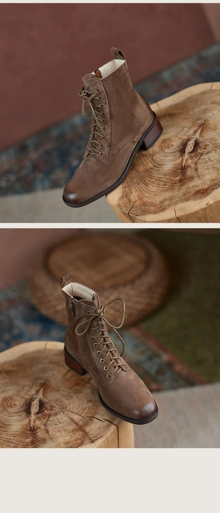 Genuine Leather  Women Retro Lace Ankle Boots for Women - Ghoddosh