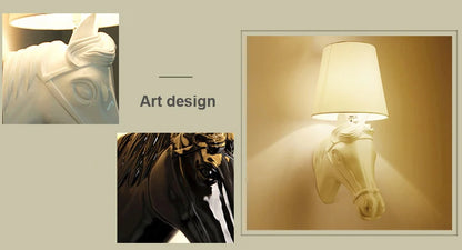 Decorative horse head wall lamp with close-up details on a beige  background @ ghoddosh.com