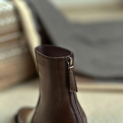 Cow Leather High Heels Square Toe Winter  Ankle Boots - Ghoddosh