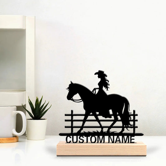 Fashion Personalized Customized Cowgirl Riding A Horse Metal Statue @ghoddosh.com