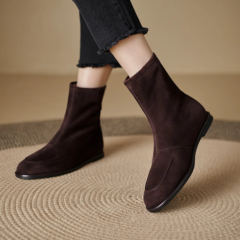 2026 NEW Autumn Women Suede Leather Boots - Round Toe , Low Heel  , Slip-on Chelsea Boots - ghoddosh.com