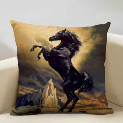  Horse Customized Cushion Cover  45x45cm Linen Pillow Case - Ghoddosh