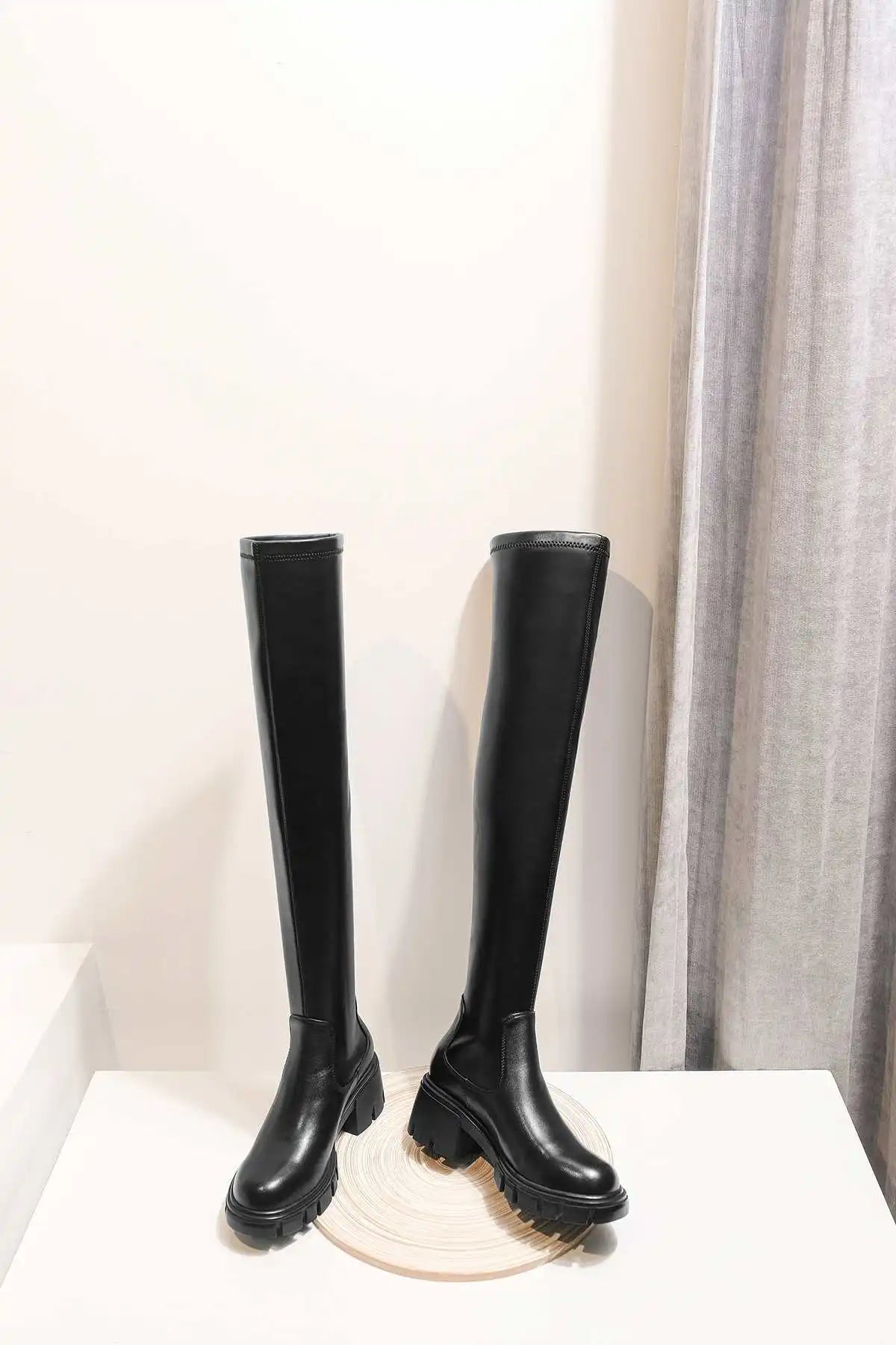 Big Size Cow Leather Stretch Over-the-knee Boots - Ghoddosh