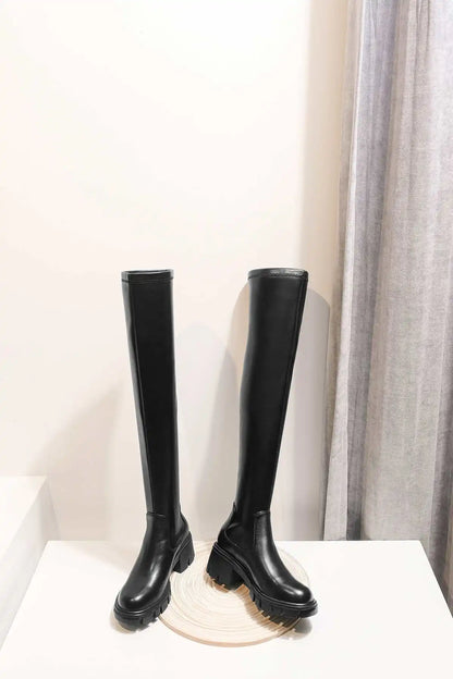 Big Size Cow Leather Stretch Over-the-knee Boots - Ghoddosh