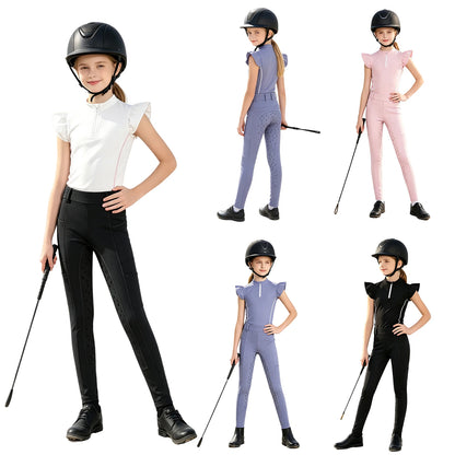  Girls' Equestrian Outfit Set Performance Riding Top & Anti-Slip Full-Seat Breeches @ ghoddosh.com