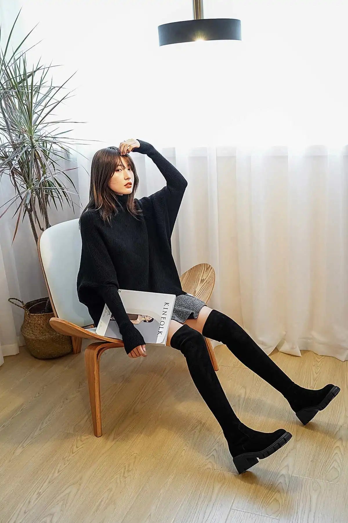 Big Size Cow Leather Stretch Over-the-knee Boots - Ghoddosh