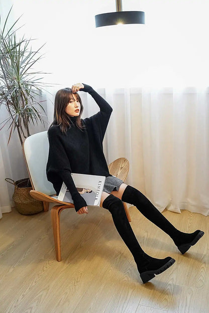 Big Size Cow Leather Stretch Over-the-knee Boots - Ghoddosh