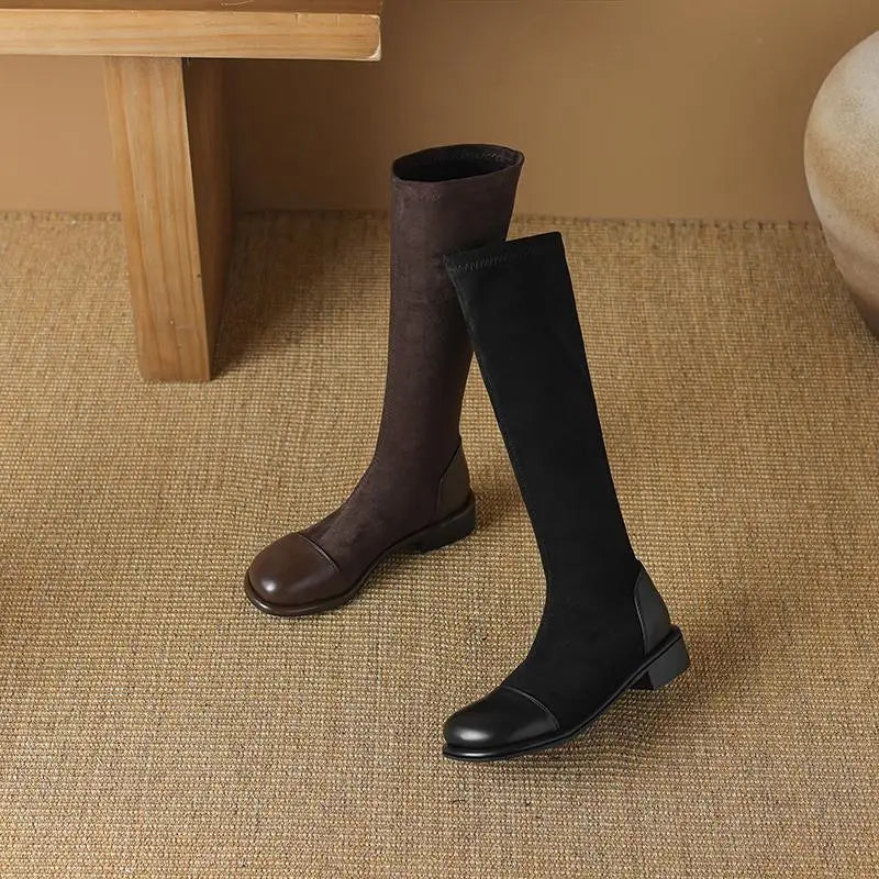 Thigh High Riding Boots — Microfiber Flock, Square Toe & Chunky Heel (Up to EU 43) - Ghoddosh