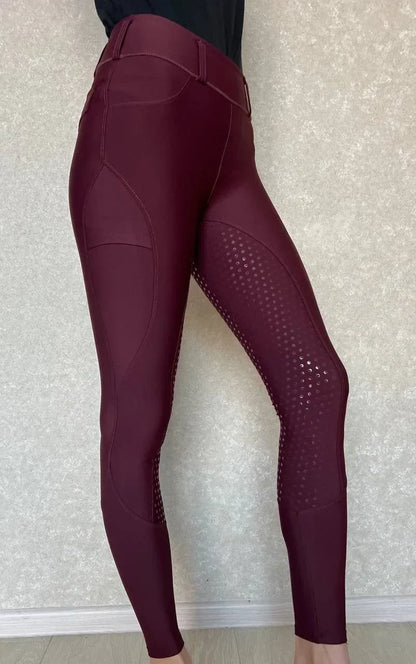 Equestrian Women’s Full Seat Silicone  Breeches – Anti-Pilling Riding Tights for Comfort & Grip