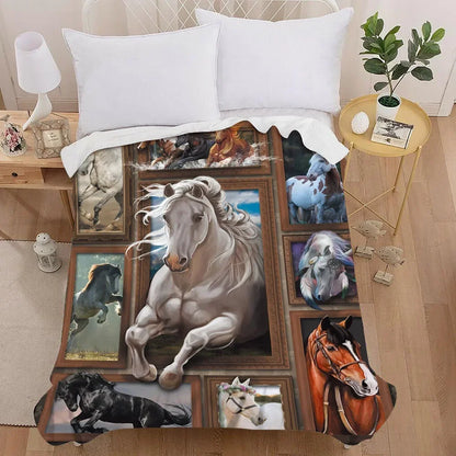 Horse 3D Painting Art  Throw Blanket -  Vintage Bedding Square Super Soft Light weighted Blanket