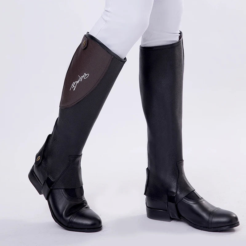 High Quality Half Chaps Full Soft Cow Leather Splicing Horse Riding leg  Protector For Unisex