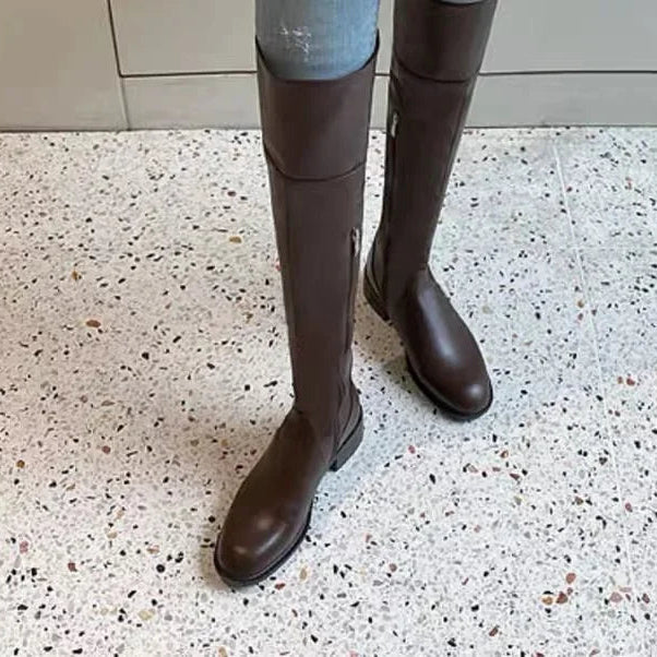 Women  Brown Leather over The Knee High Boots  @ ghoddosh.com