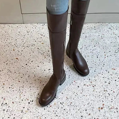 Women  Brown Leather over The Knee High Boots  @ ghoddosh.com