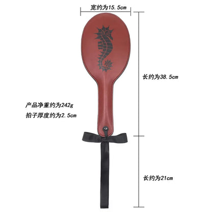  38.5CM PU Leather  Paddle Horse Whip, Seahorse Printed pattern
