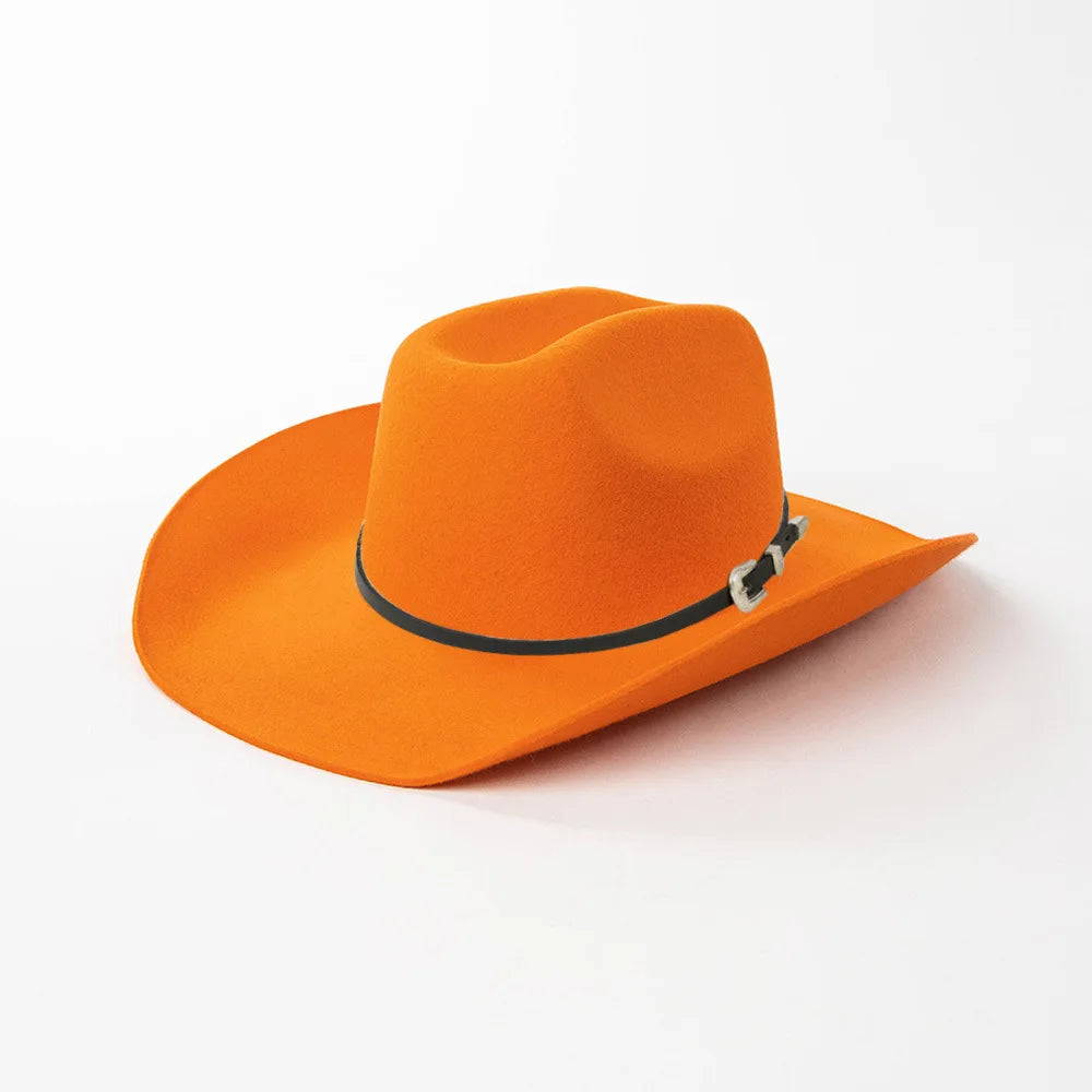 Unisex 100% Wool Cowboy Fedora Hat – Wide Brim Rolled Edge with Belt Buckle @ ghoddosh.com