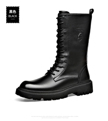 Men's Riding Winter Boots , Genuine Leather Lace Up Extra Long Mongolian High  Knight Ankle Boots@ghoddosh.com