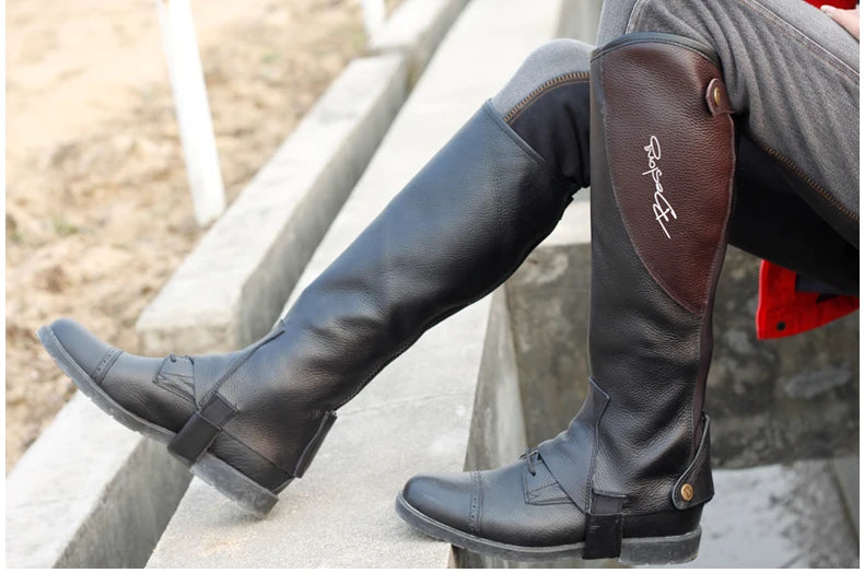 High Quality Half Chaps Full Soft Cow Leather Splicing Horse Riding leg  Protector For Unisex