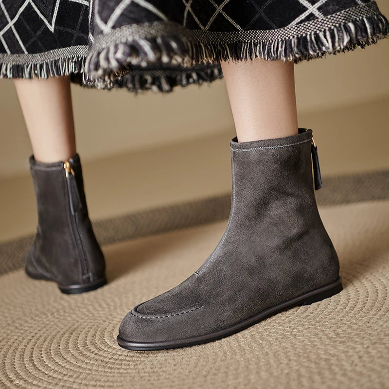 2026 NEW Autumn Women Suede Leather Boots - Round Toe , Low Heel  , Slip-on Chelsea Boots - ghoddosh.com