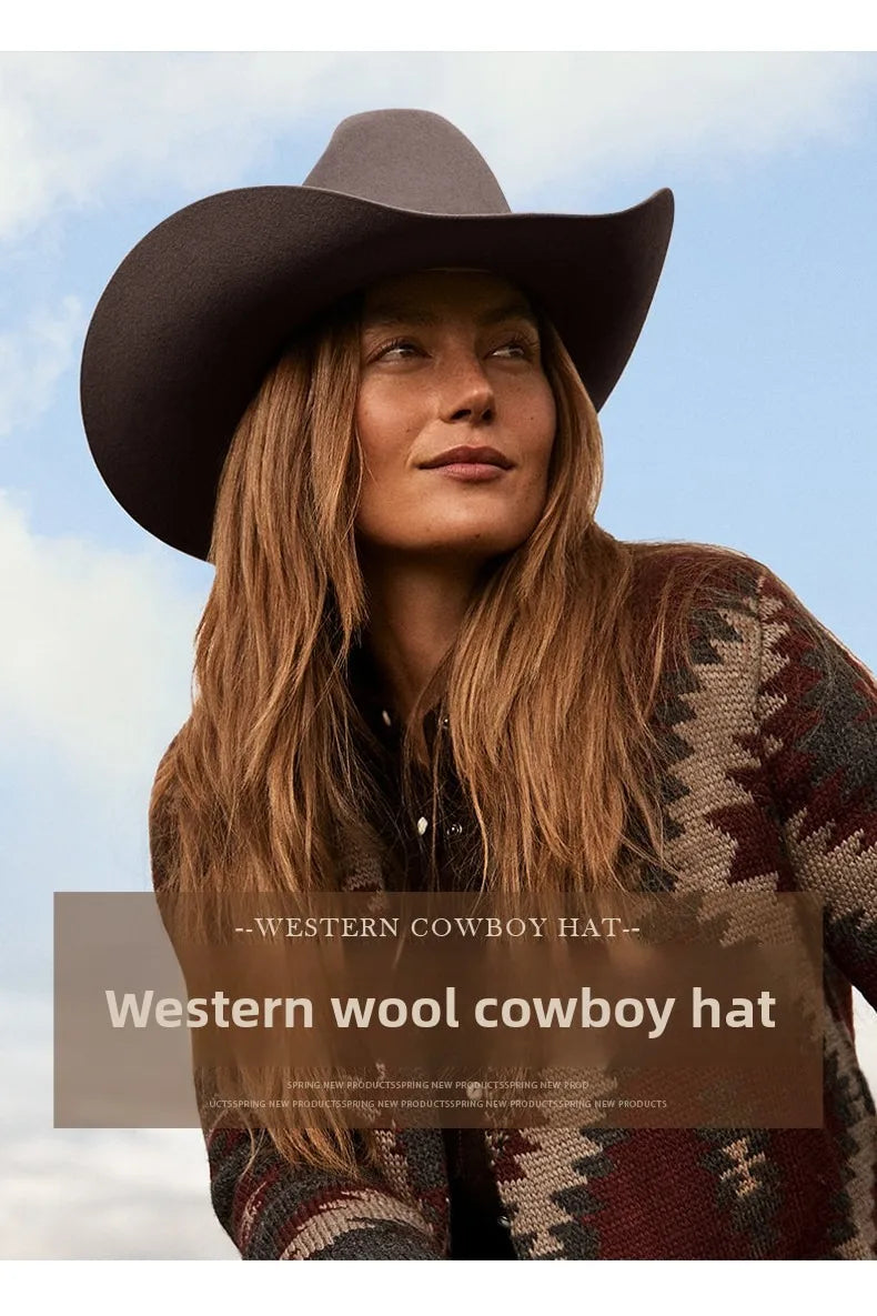 Unisex 100% Wool Cowboy Fedora Hat – Wide Brim Rolled Edge with Belt Buckle @ ghoddosh.com