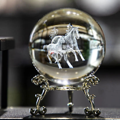 3D Horse Crystal Glass Ball Crystal  / Light weight  Horse  Glass Sphere @ ghoddosh.com