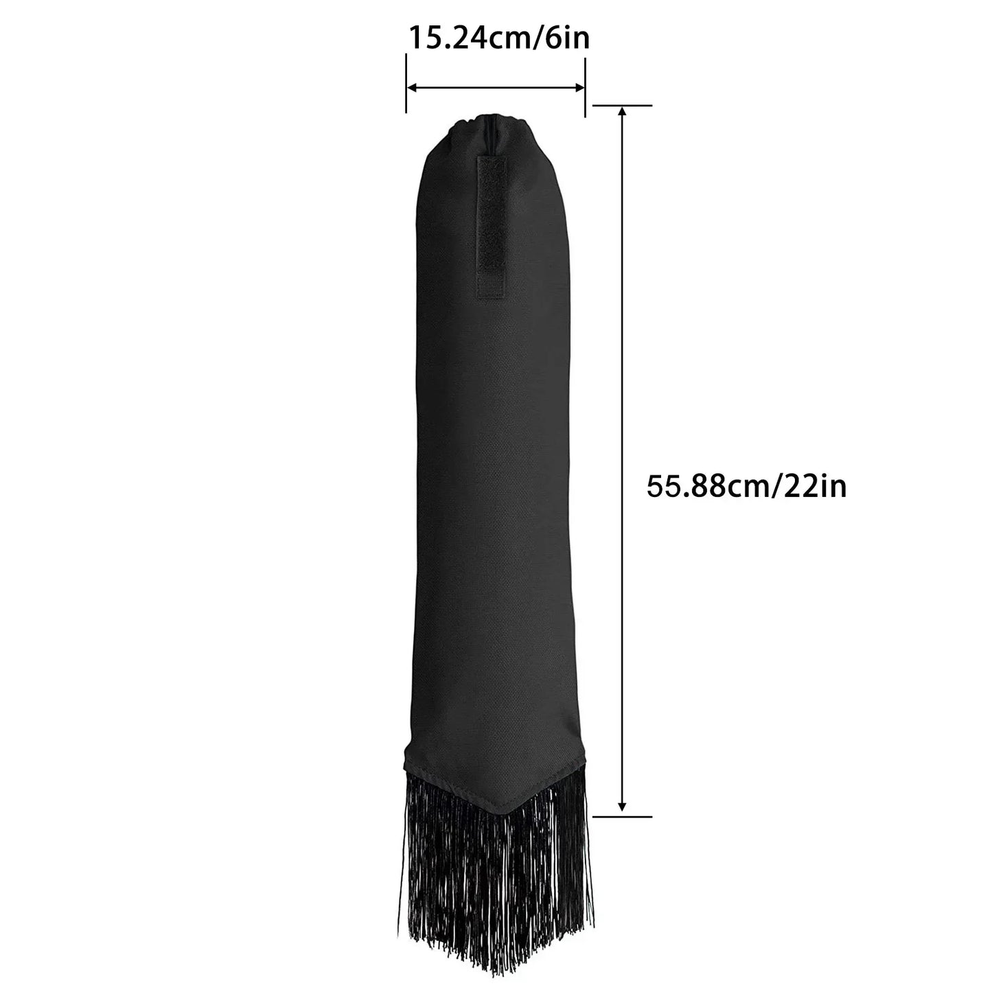 A Colored horse tail bag attached to a horse's tail, with  fringes. Ghoddosh