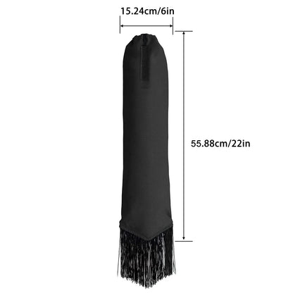 A Colored horse tail bag attached to a horse's tail, with  fringes. Ghoddosh