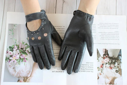  Equestrian Summer  Women's  Leather Gloves / Unlined Fashion Hollow Out Style . Ghoddosh