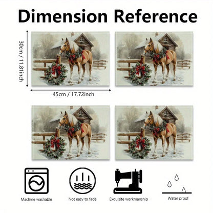 4-piece Christmas horse print placemat set - Non slip table mat for dining tables @ ghoddosh.com
