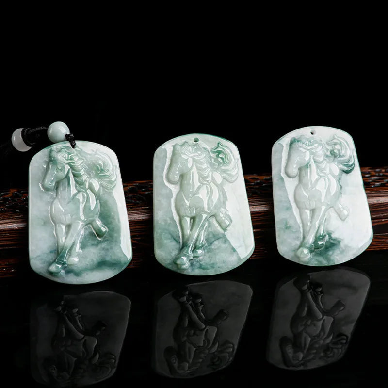 Natural Ice Jadeite Floating Flower Horse Pendant - Hand-Carved  Zodiac Gift @ ghoddosh.com