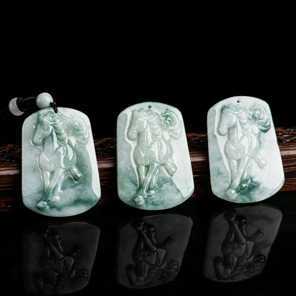 Natural Ice Jadeite Floating Flower Horse Pendant - Hand-Carved  Zodiac Gift @ ghoddosh.com