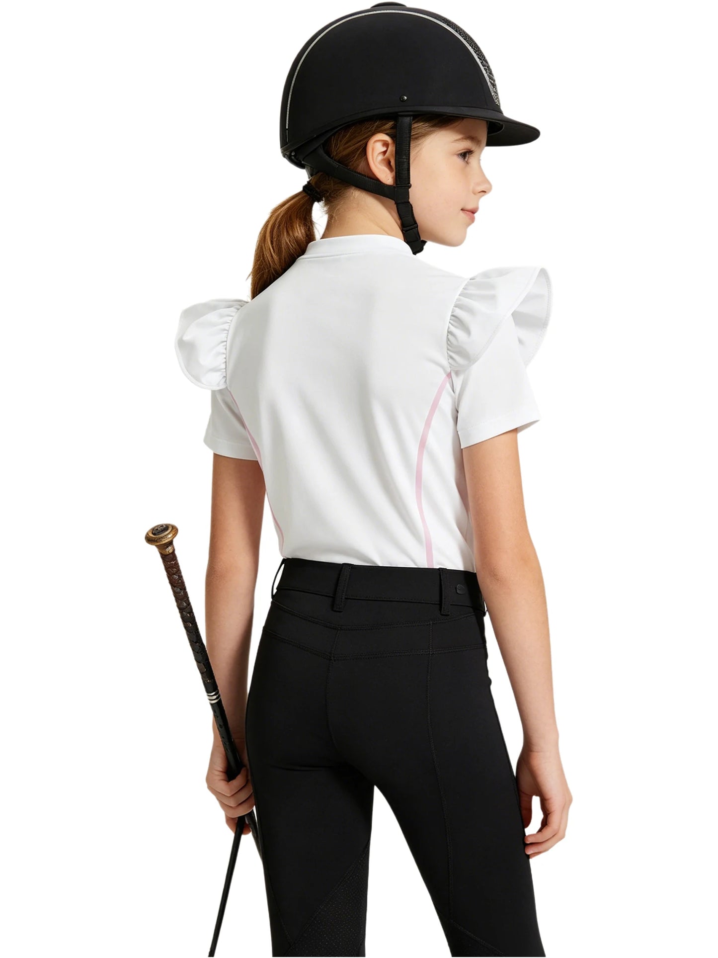 Girls Equestrian Quarter-Zip  Shirt | Kids Ruffled Sleeve Quick-Dry Horse Riding Top @ ghoddosh.com
