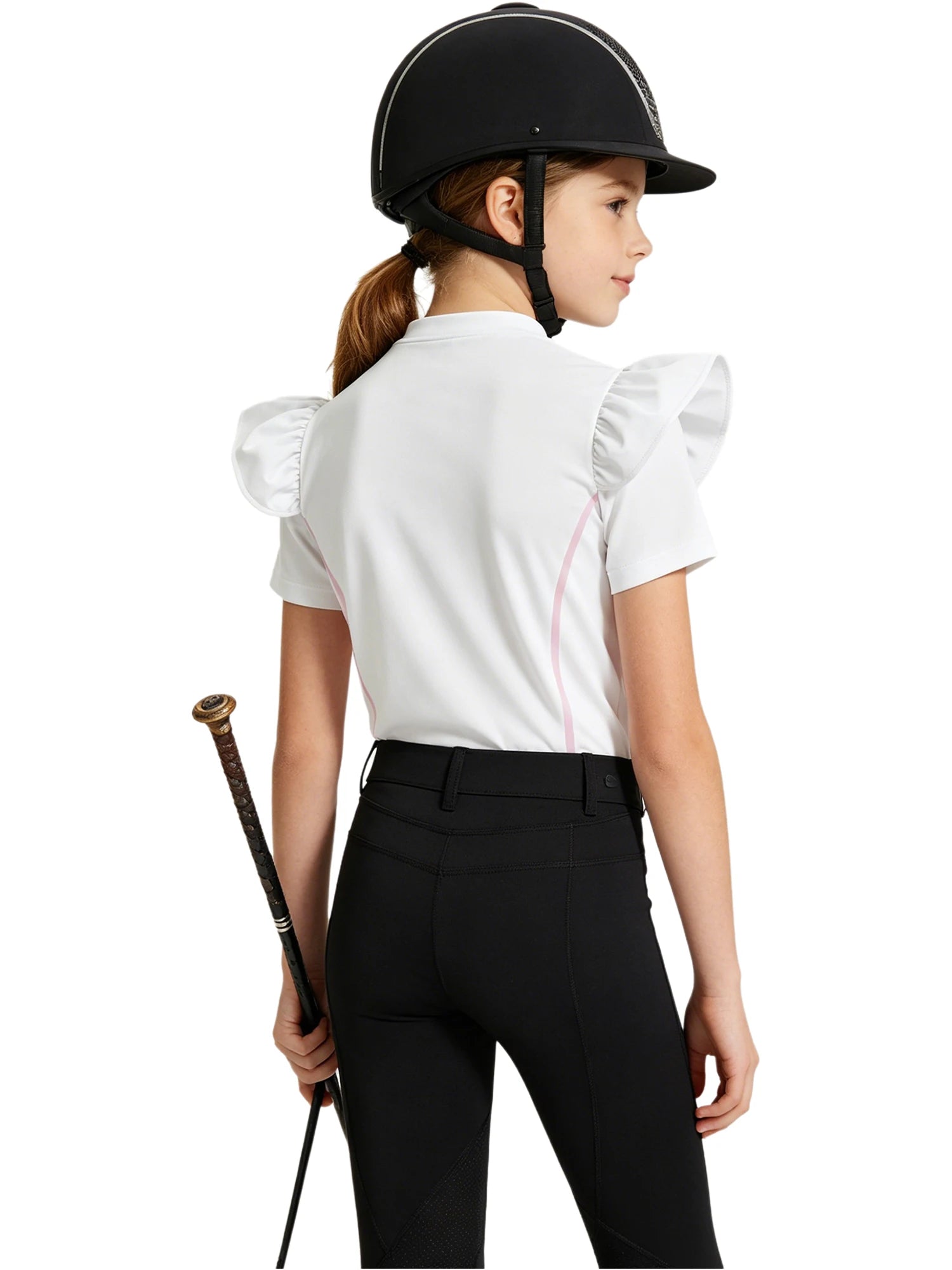Girls Equestrian Quarter-Zip  Shirt | Kids Ruffled Sleeve Quick-Dry Horse Riding Top @ ghoddosh.com