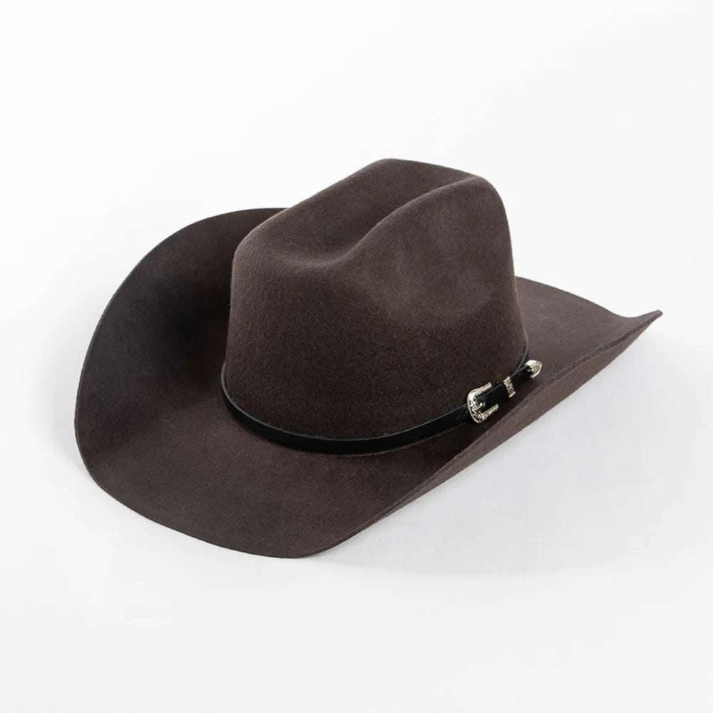 Unisex 100% Wool Cowboy Fedora Hat – Wide Brim Rolled Edge with Belt Buckle @ ghoddosh.com