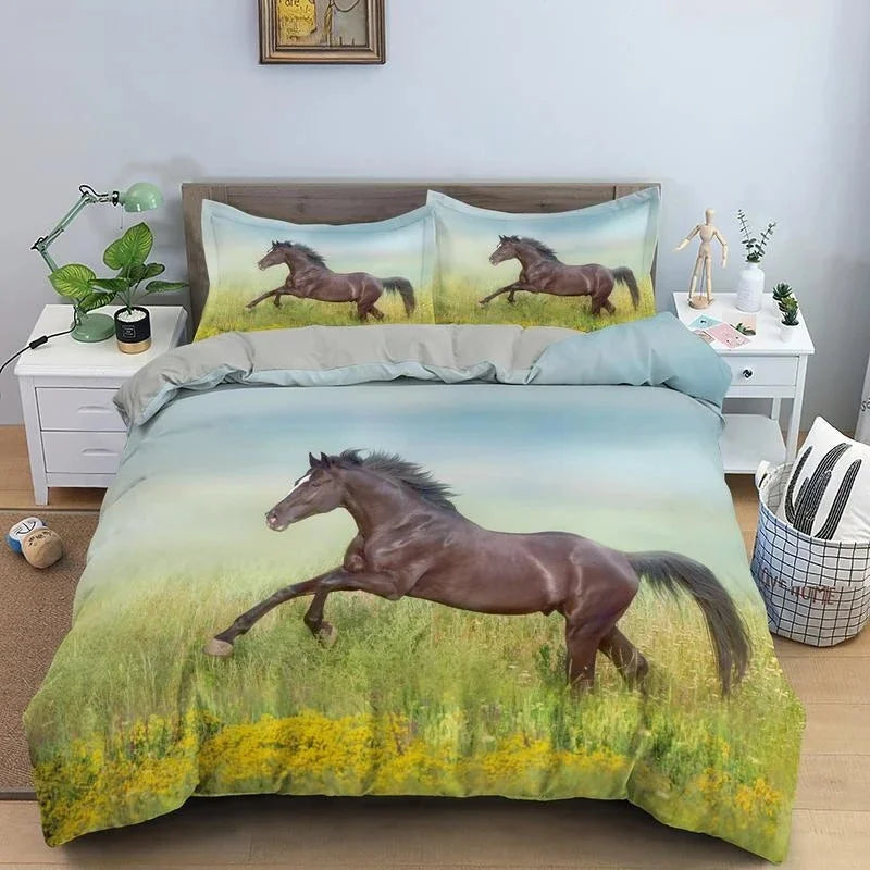 2/3pcs  Horse Bedding Set /   Duvet Cover Set with Pillowcase Horsey Cover @ ghoddosh.com