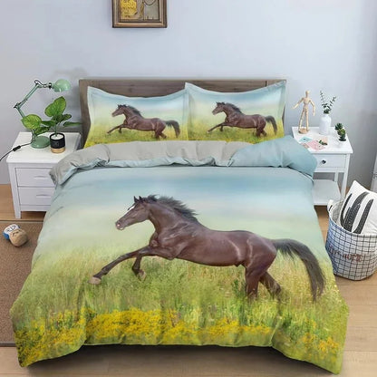 2/3pcs  Horse Bedding Set /   Duvet Cover Set with Pillowcase Horsey Cover @ ghoddosh.com