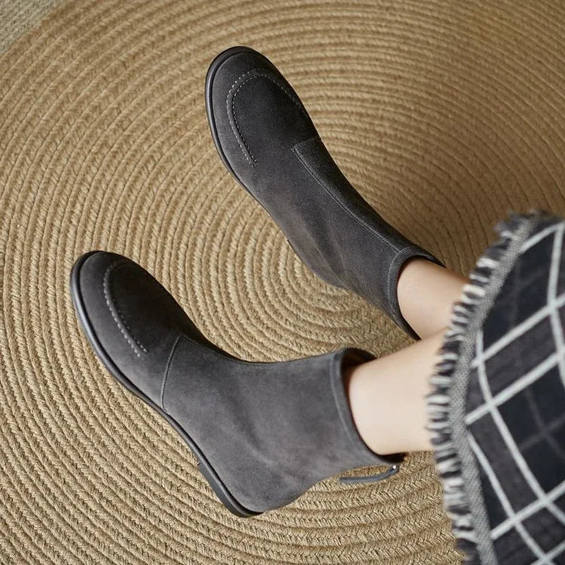2026 NEW Autumn Women Suede Leather Boots - Round Toe , Low Heel  , Slip-on Chelsea Boots - ghoddosh.com
