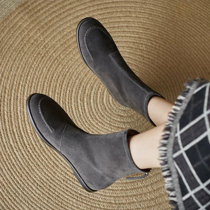 2026 NEW Autumn Women Suede Leather Boots - Round Toe , Low Heel  , Slip-on Chelsea Boots - ghoddosh.com