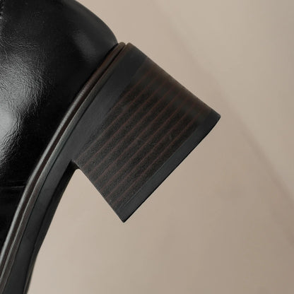 Retro Cow Split Leather Chelsea Boots — Square Toe, Platform Block Heel - Ghoddosh