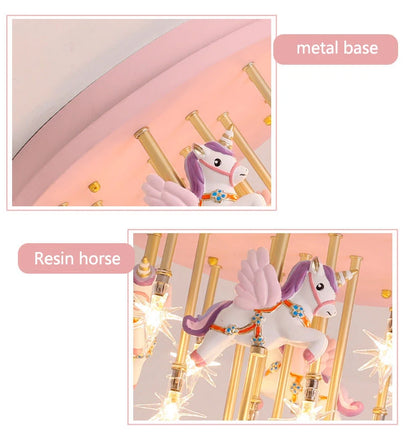 36W Cute Resin Horse Kids Ceiling Lamp - Pink/Blue LED Princess Bedroom Light for Children  @ ghoddosh.com