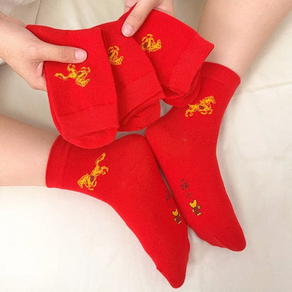 New Year of the Horse Chinese Style  2026 Zodiac Year Red Lucky  Cotton Socks  for Couple Christmas @ghoddosh.com