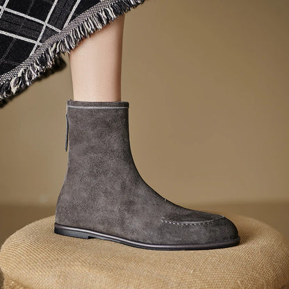 2026 NEW Autumn Women Suede Leather Boots - Round Toe , Low Heel  , Slip-on Chelsea Boots - ghoddosh.com